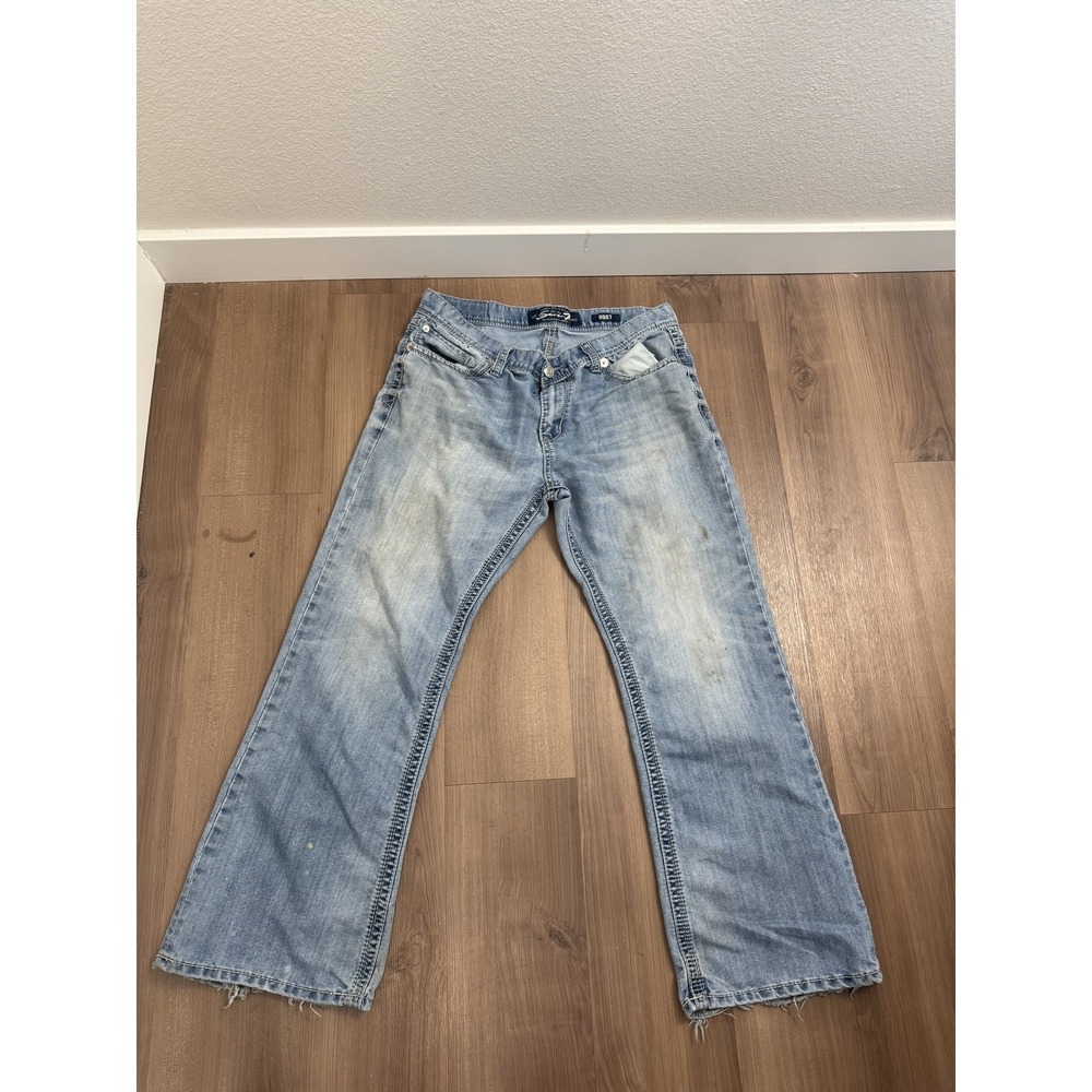 Seven7 Boot Jeans Mens 36x32 Light Wash Blue Bootcut Distressed Denim Casual